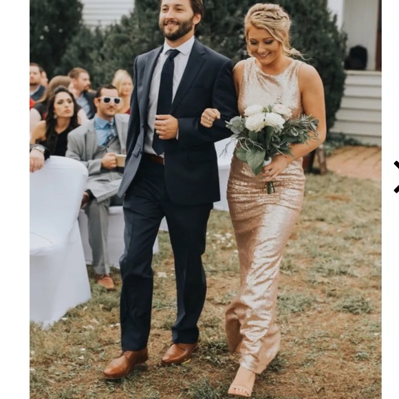 SOLD Lulu’s Slink and Wink Matte Rose Gold Sequin Maxi Dress - Picture 9 of 9